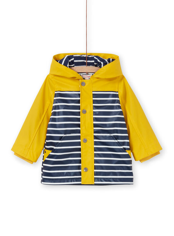Impermeable con capucha de color amarillo y azul de rayas, para bebé niño LUGROIMP / 21SG10R1IMP106