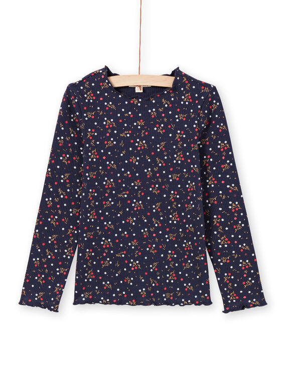 Camiseta azul marino con estampado floral para niña MAJOUTEE6 / 21W90121TMLC205