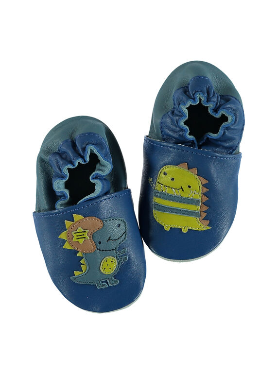 Zapatillas de casa de piel flexible de color azul para bebé niño GNGDINO / 19WK38Z4D3SC218