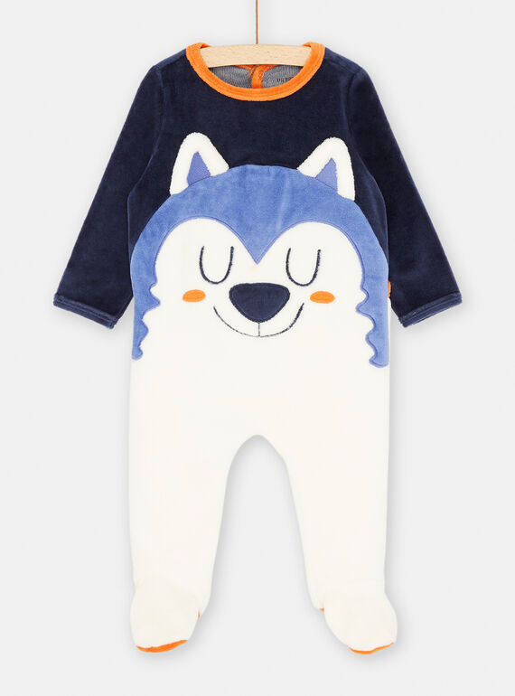 Pelele blanco y azul marino con estampado de lobo SEGAGRELOU / 23WH1454GREH701