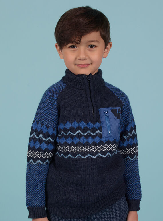 Jersey de jacquard azul para niño MOPLAPUL / 21W902O1PUL705
