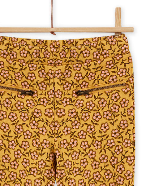 Pantalón forrado amarillo con estampado floral para niña MASAUPANT1 / 21W901P2PANB107