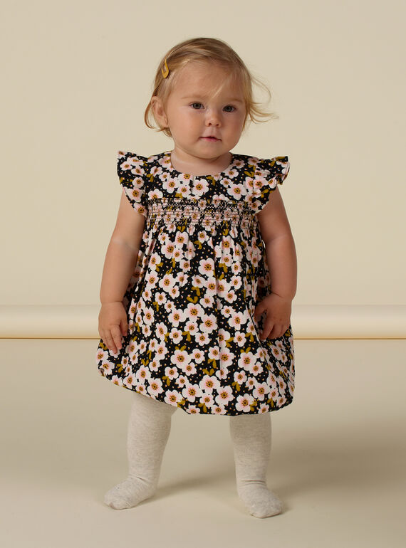 Vestido gris con estampado floral de pana para bebé niña MIHIROB1 / 21WG09U1ROBJ905