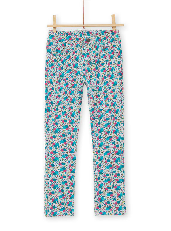 Jegging con estampado floral y muletón cepillado, de color gris y rosa, para niña LAJOPANT2 / 21S90131D2B943