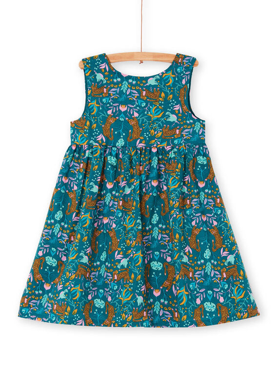 Vestido de color azul pato y amarillo, con estampado de tigre y floral LAVEROB1 / 21S901Q2ROB714