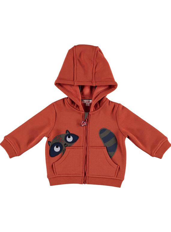 Cárdigan con capucha de color rojizo para bebé niño GUBRUGIL2 / 19WG10K2GIL408