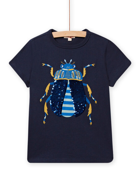 Camiseta de color azul noche con estampado de escarabajo con lentejuelas reversibles para niño NOSANTI5 / 22S902S3TMC705