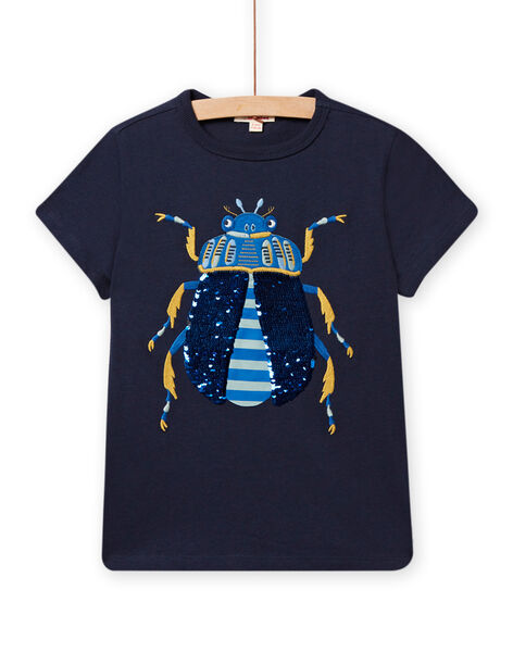 Camiseta de color azul noche con estampado de escarabajo con lentejuelas reversibles para niño NOSANTI5 / 22S902S3TMC705