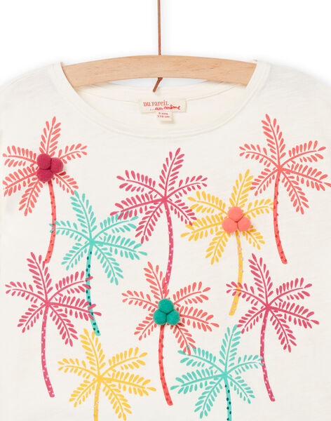 Camiseta de palmeras de manga corta de color crudo, para niña NAWATI2 / 22S901V3TMC001
