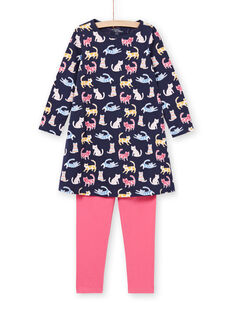 Conjunto de pijama de camisón y leggings de color azul marino y rosa para niña MEFACHUCAT / 21WH1181CHN070