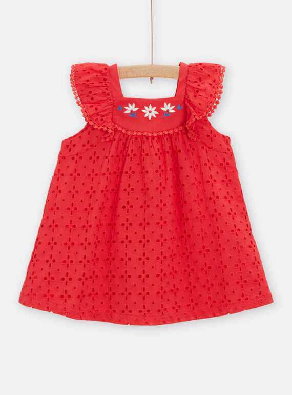 Vestido de color rojo bordado para bebé niña TICLUROB2 / 24SG09O1ROBF505