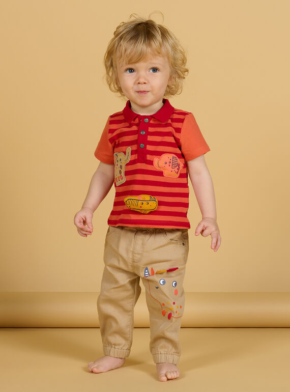 Polo naranja y rojo de rayas para bebé niño NUFLAPOL / 22SG10R1POL405