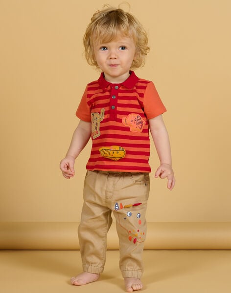Polo naranja y rojo de rayas para bebé niño NUFLAPOL / 22SG10R1POL405