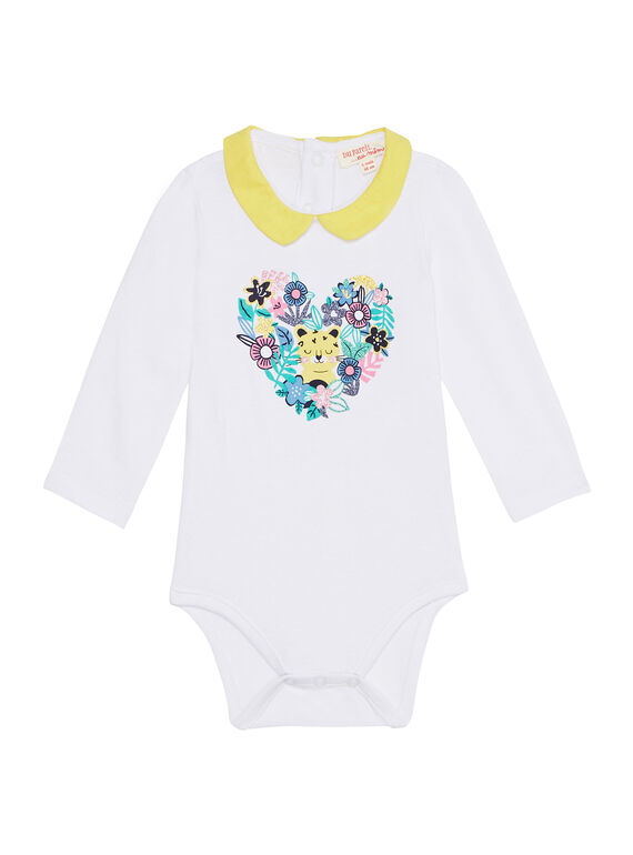 Body de manga larga de color crudo con cuello para bebé niña JITROBODY / 20SG09F1BOD000