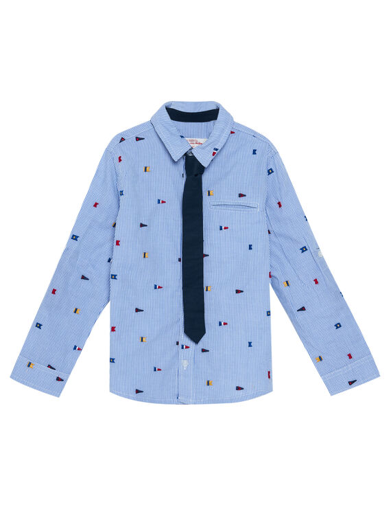 Camisa de rayas azules y blancas con bordado de banderas para niño JOWECHEM1 / 20S90291CHM217