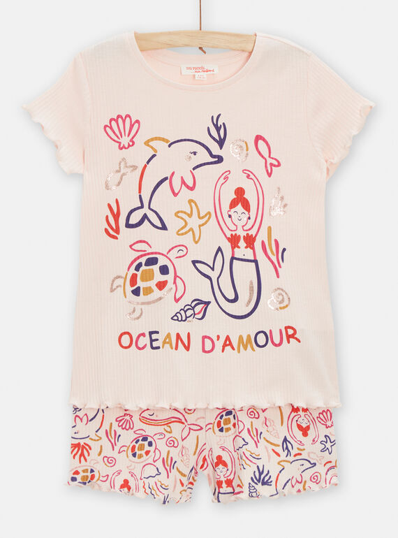 Pijama de color nude con estampado de sirena y de delfines para niña TEFAPYJCOT / 24SH1152PYJD319