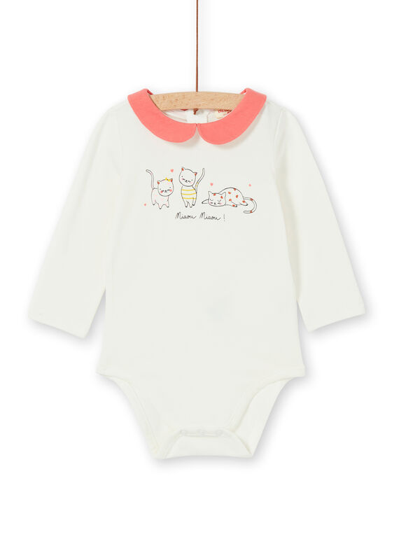 Body de algodón de color blanco y coral para bebé niña LINAUBOD / 21SG09L1BOD001