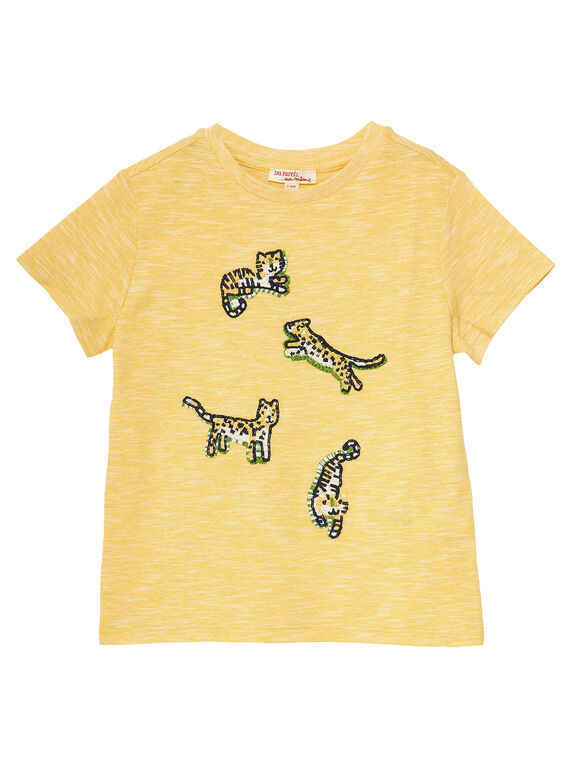 Camiseta de manga corta de color amarillo de rayas y bordado para niño JOTROTI2 / 20S902F2TMCB116