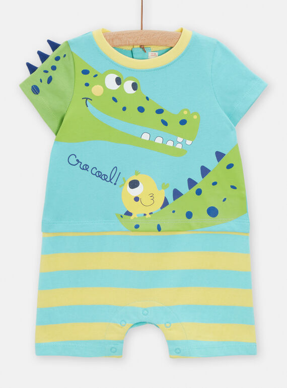 Pelele de color azul claro, verde y amarillo con dibujo de cocodrilo para bebé niño TEGAGRECRO / 24SH1455GREC215