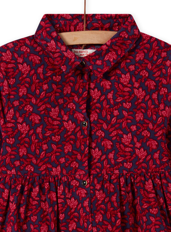 Vestido azul con cuello camisero y estampado floral para niña MAFUNROB3 / 21W901M2ROBH703