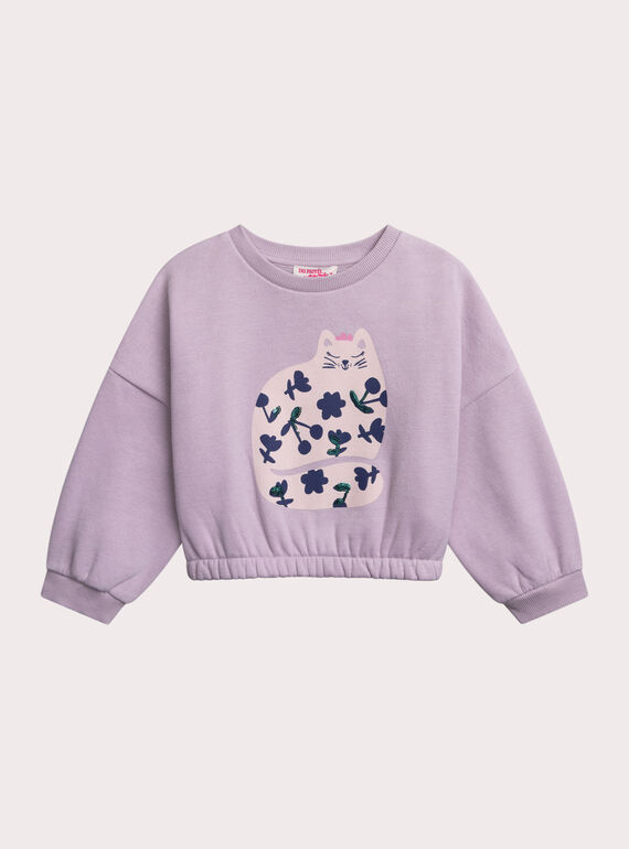 Sudadera morada con dibujo de gato para niña XABLUSWEA2 / 25W901N1SWEH707