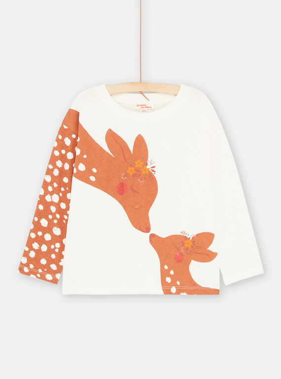 Camiseta de color crudo con estampado de cierva y cervatillo para niña SAKHOTEE1 / 23W901Q1TML001