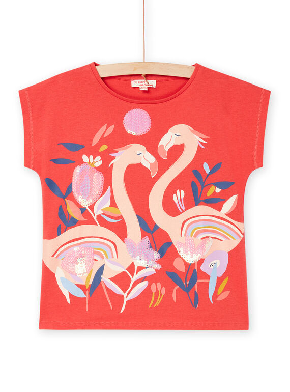 Camiseta roja con dibujo de flamencos y flores RAPURTEE2EX / 23S901L2TMCF503