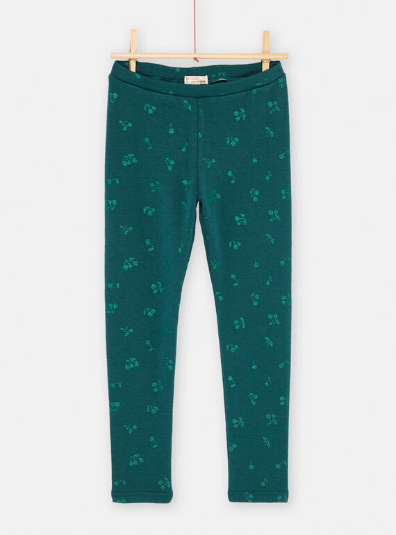 Leggings de color azul pato con estampado de cereza para niña SAJOLEG4 / 23W901NCPAN714
