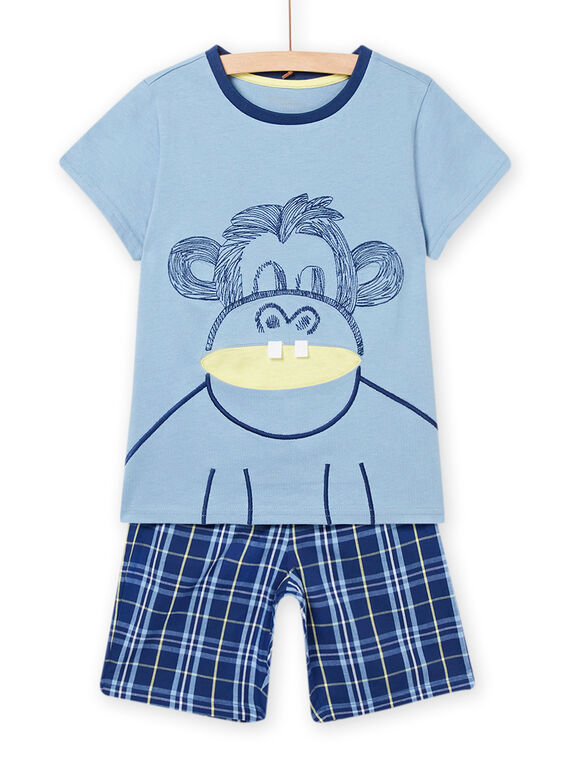 Pijama de camiseta y short azul con dibujo de mono para niño NEGOPYCSIN / 22SH12G9PYJC233