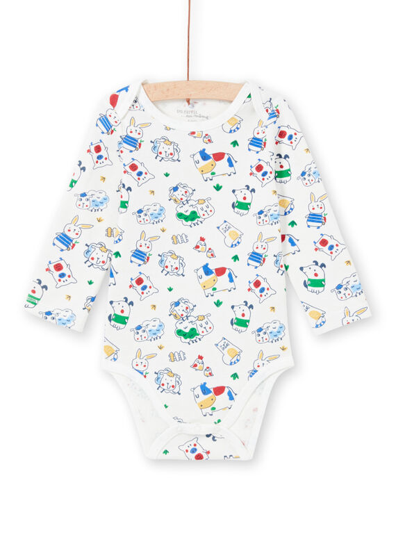 Body de manga larga de color crudo con estampado de animales para bebé niño MEGABODFER / 21WH14B8BDL001