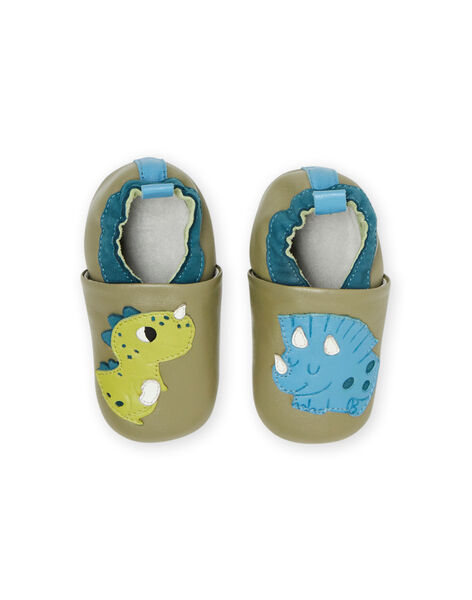 Patucos caqui con estampado de dinosaurios para bebé niño NUCHOSDINOS / 22KK3824D3S604