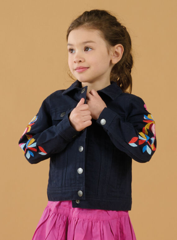 Chaqueta vaquera negra con manga bordada RAJUNVEST / 23S901U1VESC243