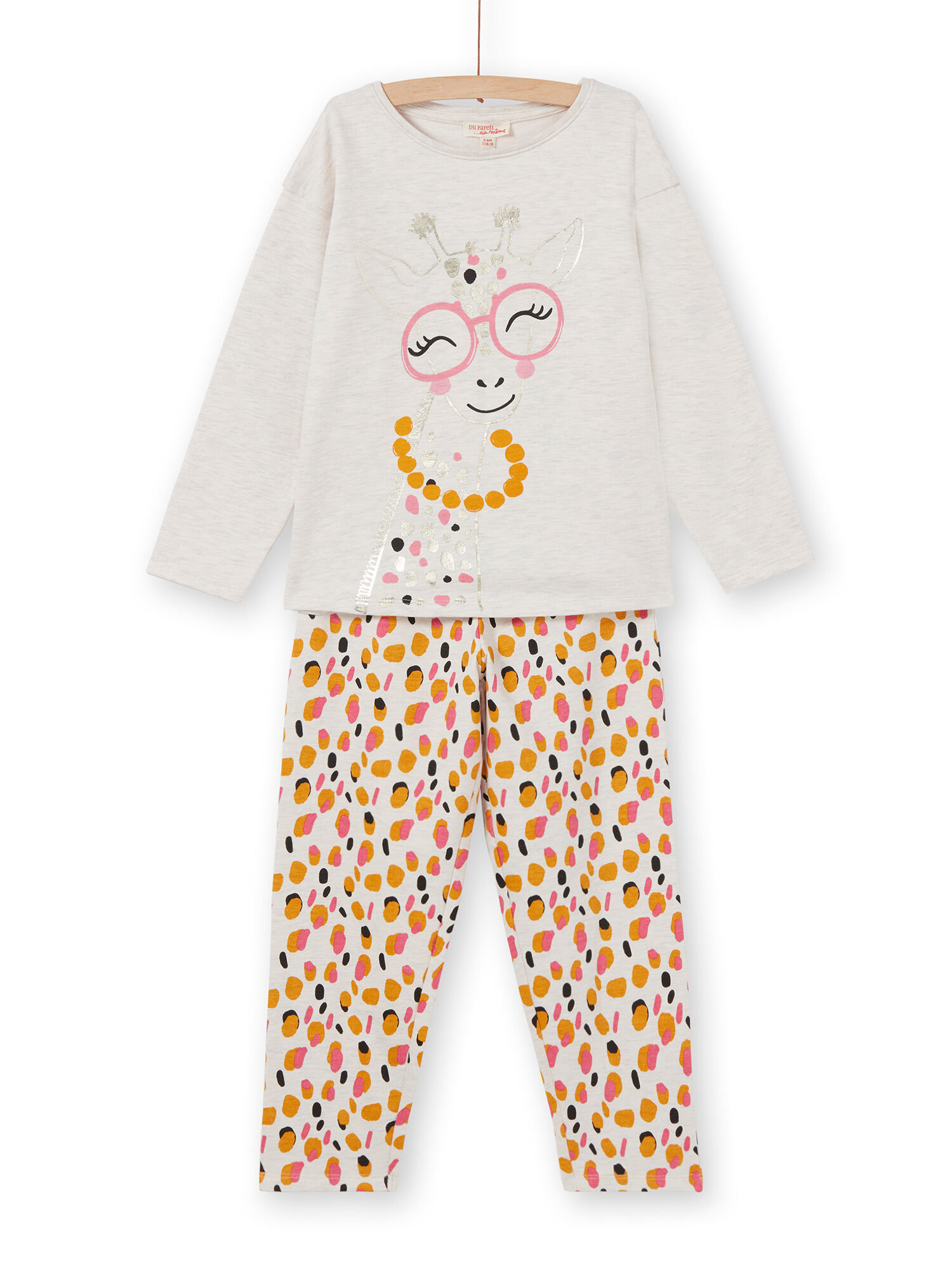 Pijama de mulet n cepillado de color beige con estampado de jirafa para ni a