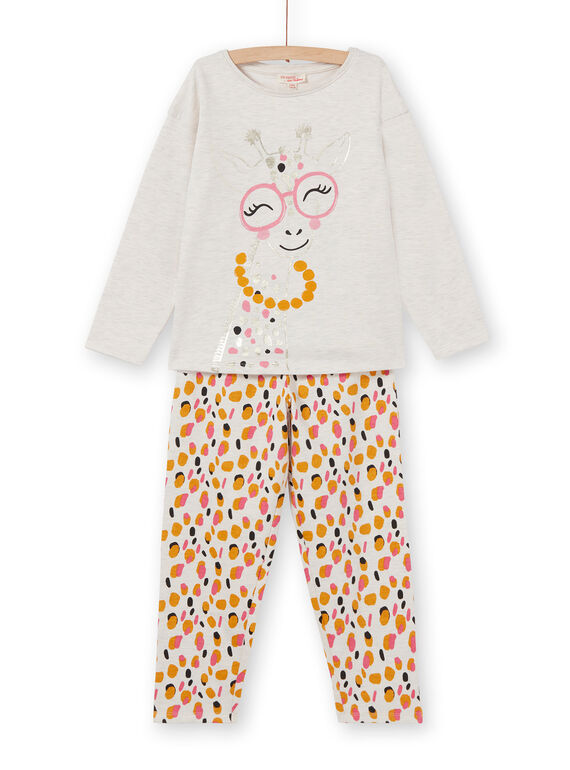Pijama de muletón cepillado de color beige con estampado de jirafa para niña LEFAPYJGIR / 21SH1113PYJ006