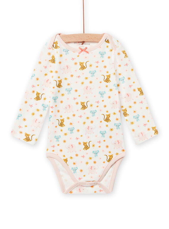 Body de color crudo con estampado de elefantes y leopardos para bebé niña NEFIBODANI / 22SH13I3BDL001