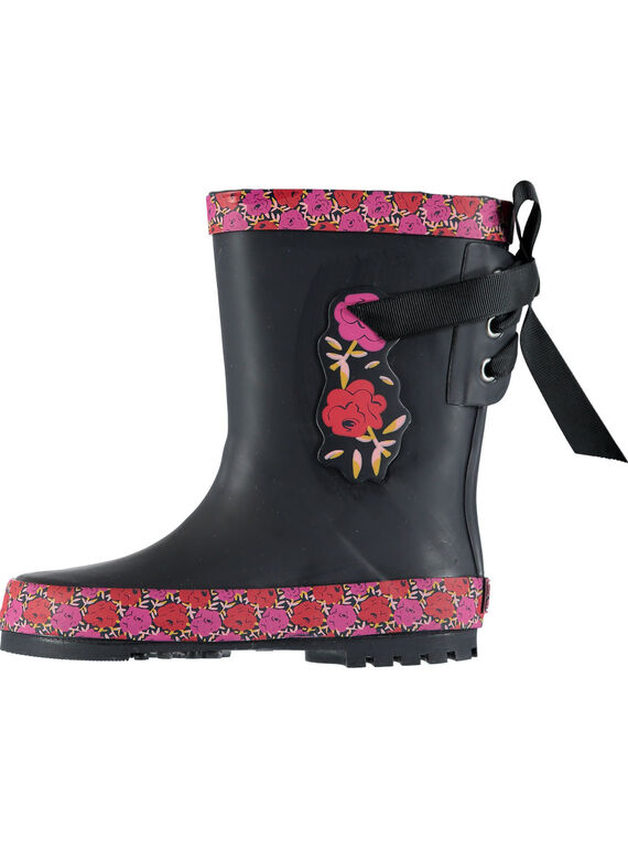 Botas de agua de color negro con estampado de flores para niña GFBPNOI / 19WK35G2D0C090