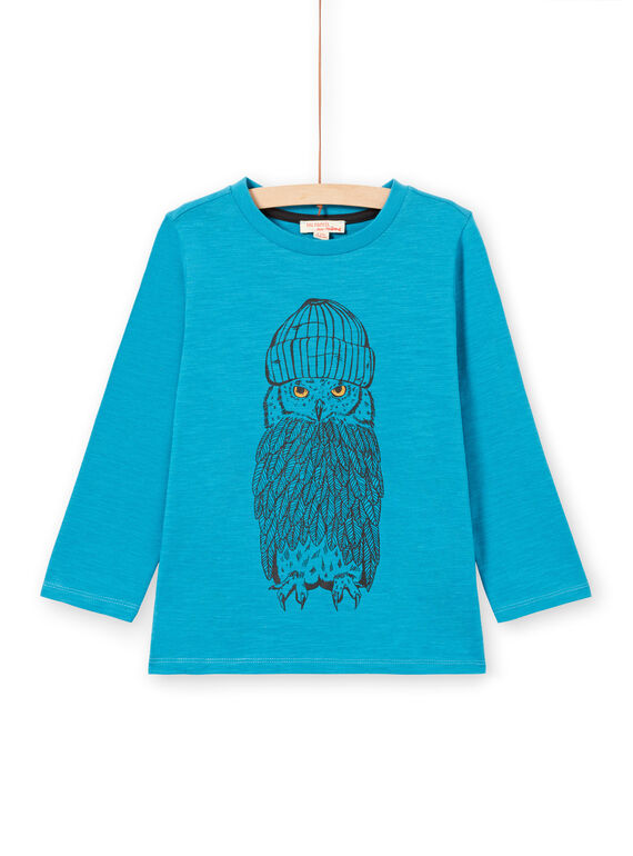 Camiseta de manga larga turquesa con estampado de búho para niño MOJOTEE5 / 21W902N1TMLC211