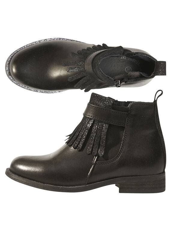 Botas con flecos de piel de color negro para niña GFBOOTTREP / 19WK35I6D0D090