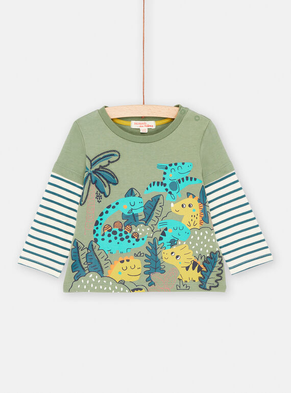 Camiseta verde tilo con estampado de dinosaurios para bebé niño SUVERTEE2 / 23WG10J2TMLG619