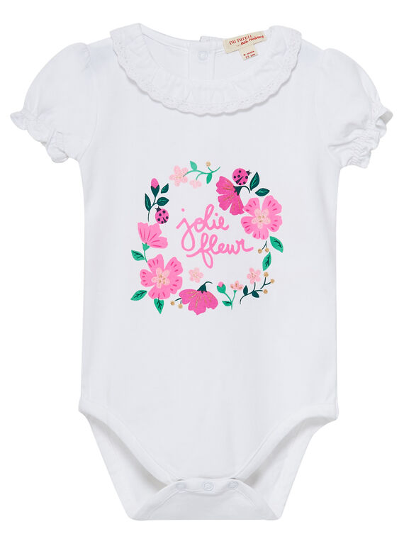 Body de color blanco con cuello de encaje para bebé niña JIPOEBODY / 20SG09G1BOD000