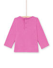 Camiseta de manga larga de color rosa con estampado de cara de leopardo con brillo para bebé niña MIPATEE2 / 21WG09H3TMLH705