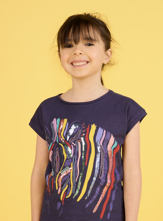 Camiseta de color azul marino con dibujo de cebra para niña NALUTI2 / 22S901P1TMC070