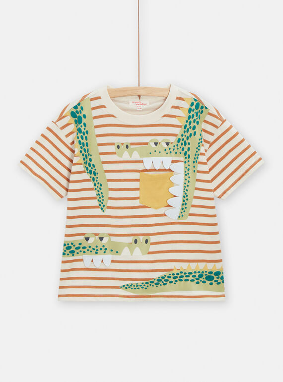 Camiseta de color marfil con dibujo de cocodrilos y estampado de rayas para niño TOLITI5 / 24S902T1TMC005