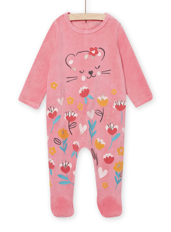 Pelele de terciopelo color coral con estampado de leopardo y flores para bebé niña NEFIGREPAN / 22SH13E2GRE404