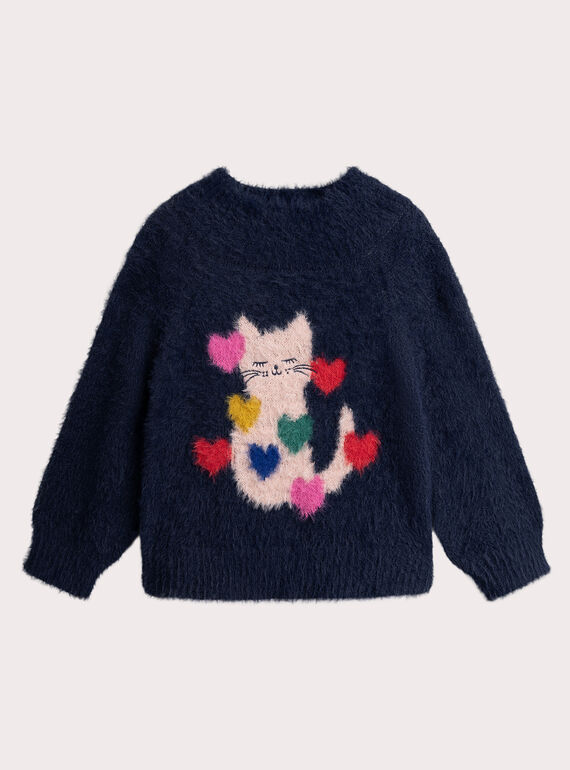 Suéter de malla de pluma de animación de gato rosa para niña  VAROPULL2 / 24W901P2PUL070