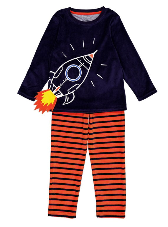 Pijama de color azul marino y naranja de terciopelo para niño GEGOPYJFUZ / 19WH12N8PYJ070