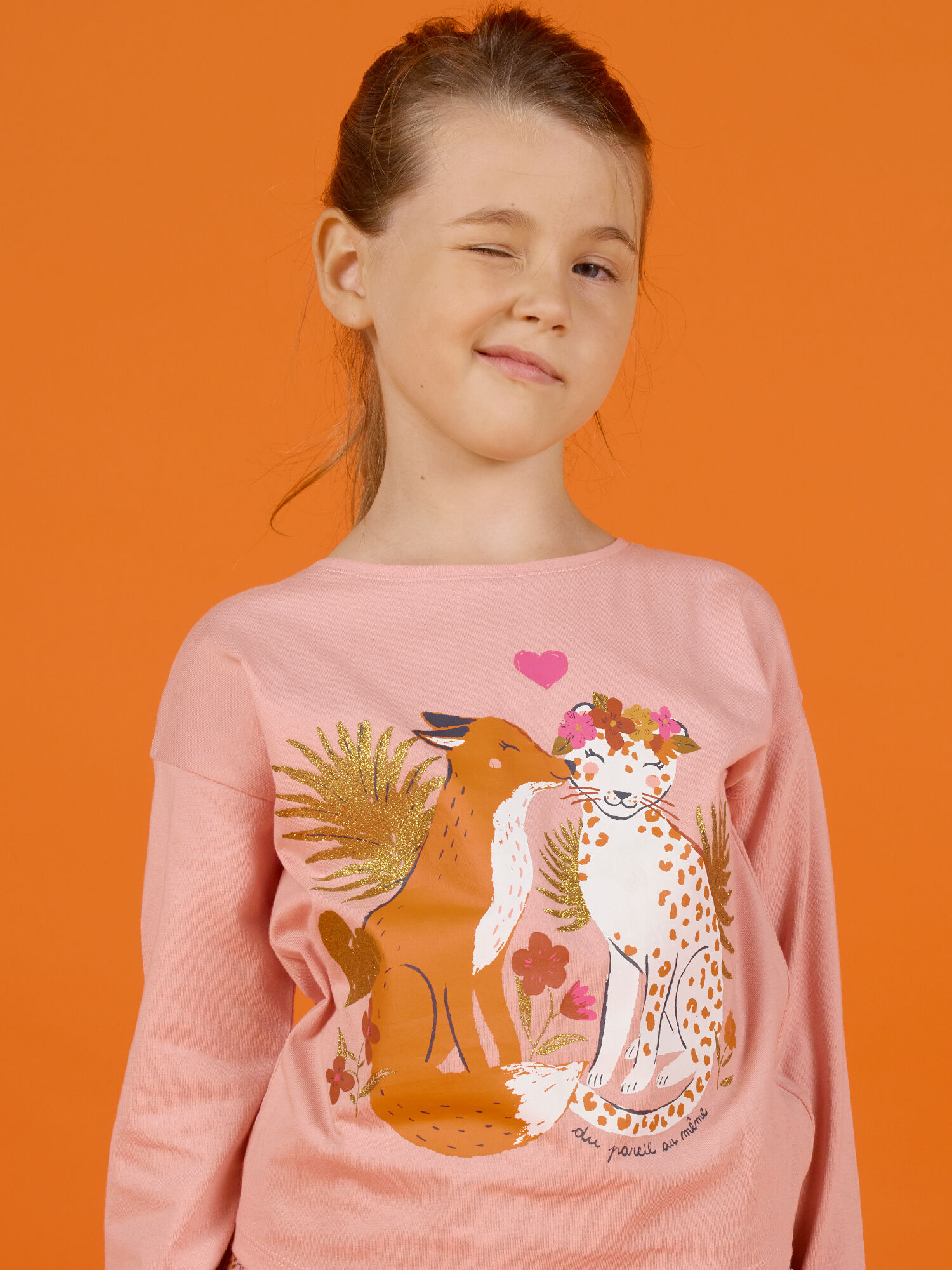 Camiseta de manga larga de color rosa con estampado de zorro y leopardo para nina comprar online Camisetas Camisetas de tirantes DPAM