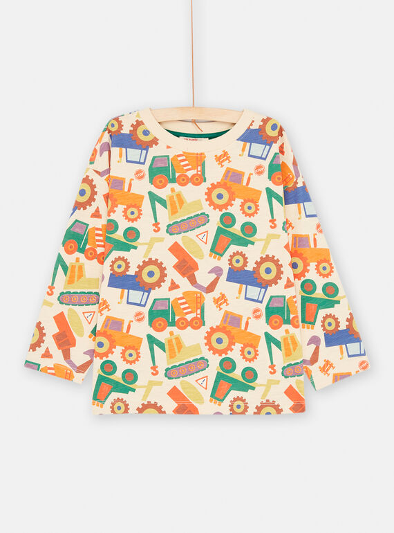 Camiseta crema con estampado de maquinaria de construcción para niño SOKHOTEE2 / 23W902Q2TMLA002