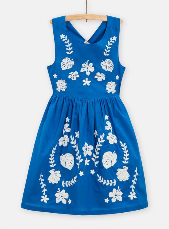 Vestido azul con bordado floral para niña TARYROB3 / 24S901U1ROBC228