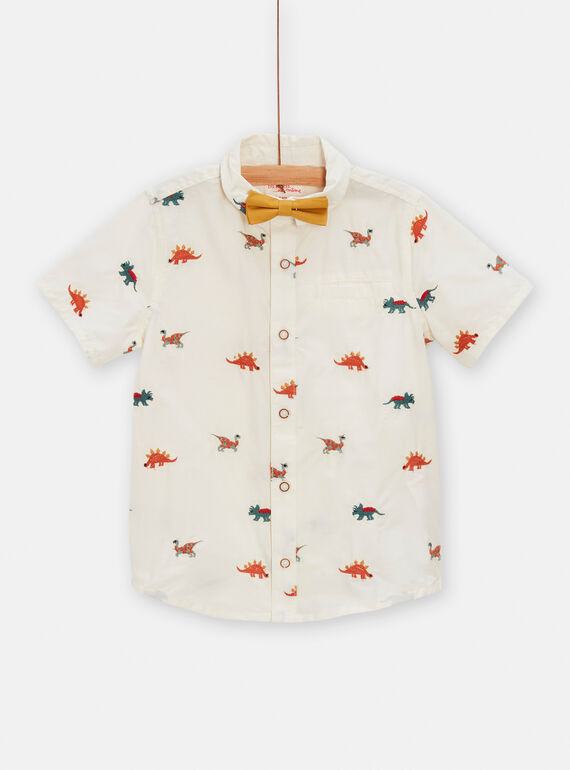 Camisa de color crudo con pajarita con dinosaurios bordados para niño TOJASHIRT / 24S90213CHM001